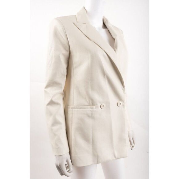 Alice & Olivia Suit Jacket Justin Blazer Sz 0 Ivory Ecru Faux Leather Vegan - Picture 2 of 6